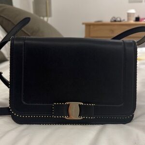 Salvatore Ferragamo Black Crossbody Bag with Gold Details